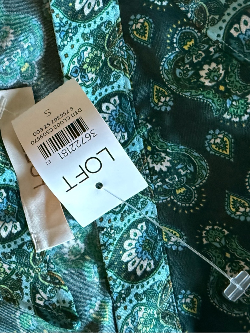 Loft Green Blue Paisley Floral Border Print Sleeveless Tie Waist Blouse Sz S NWT - Picture 4 of 6